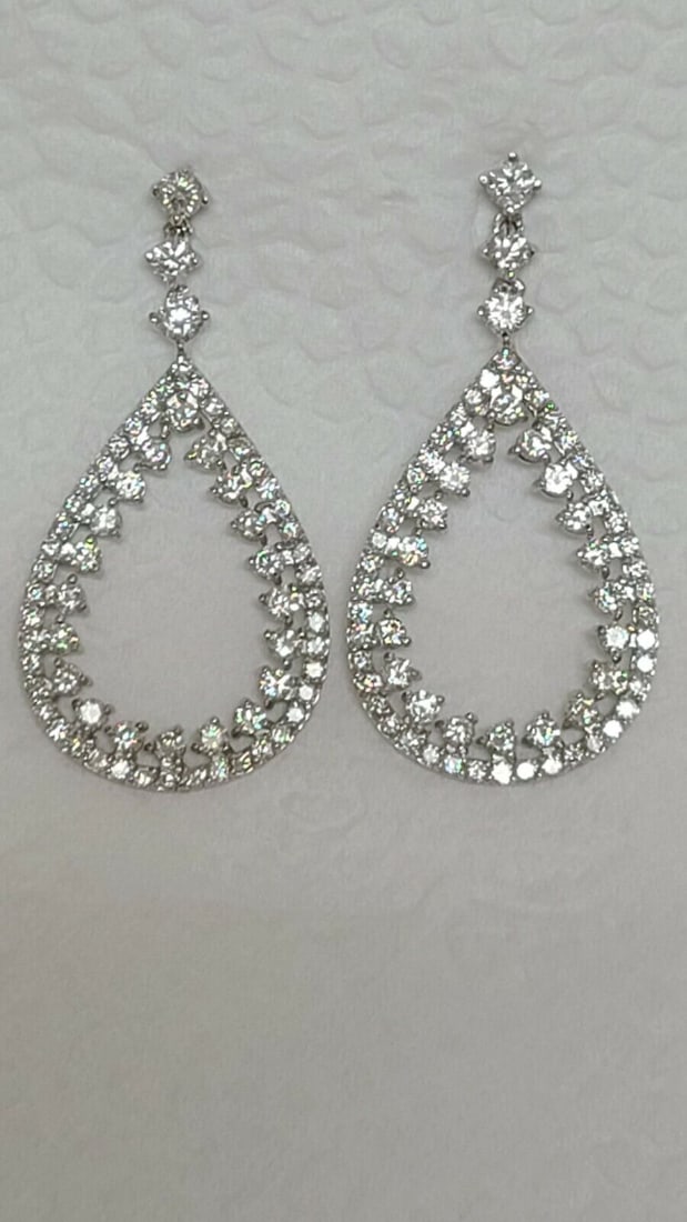 Diamond Dangling Earrings 14K White Gold Teardrop Pear Shape 3.00 ct. Diamonds (1 of 1)