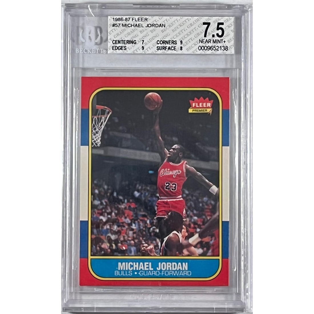 1986 FLEER MICHAEL JORDAN ROOKIE CARD #57 BGS 7.5 NM+ (1 of 1)