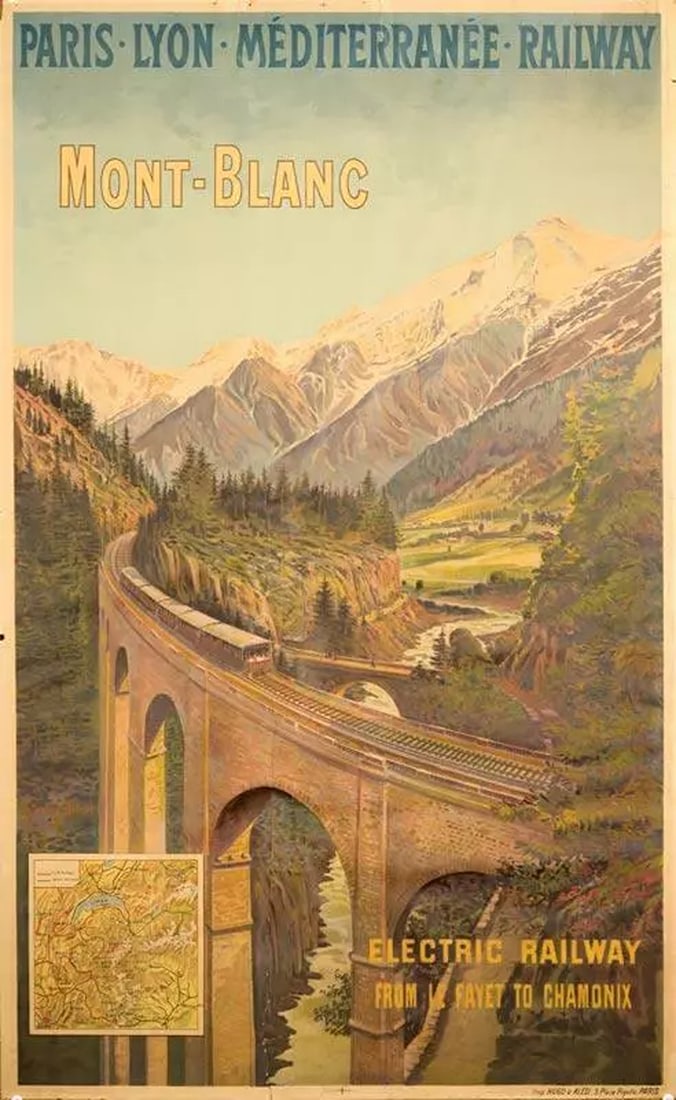 LE MONT BLANC 1900 TRIANON VINTAGE FRENCH TRAVEL SKI POSTER ORIGINAL LINEN (1 of 1)