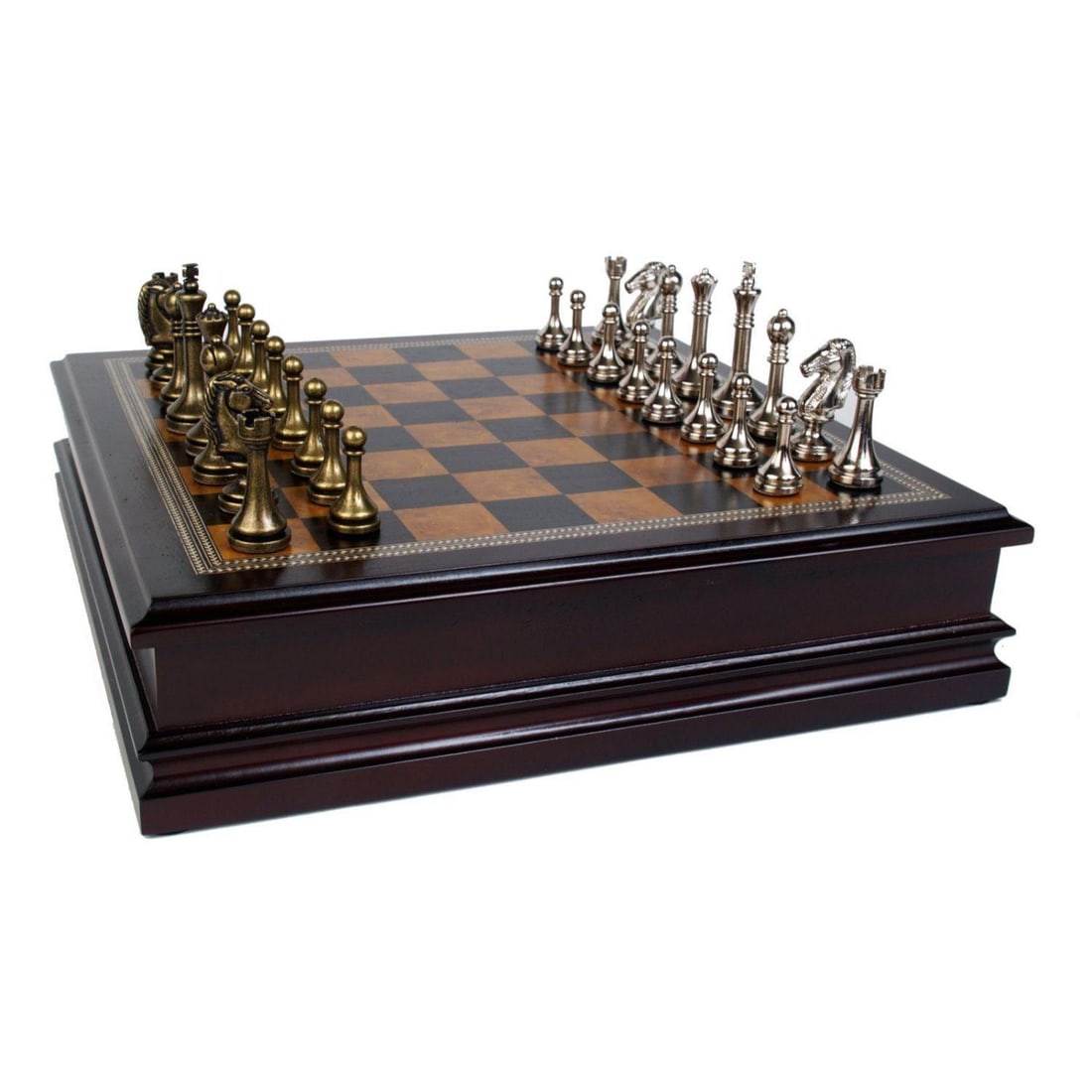 CLASSIC METAL CHESS SET WITH WOODEN BOARD WITH STORAGE (1 of 1)
