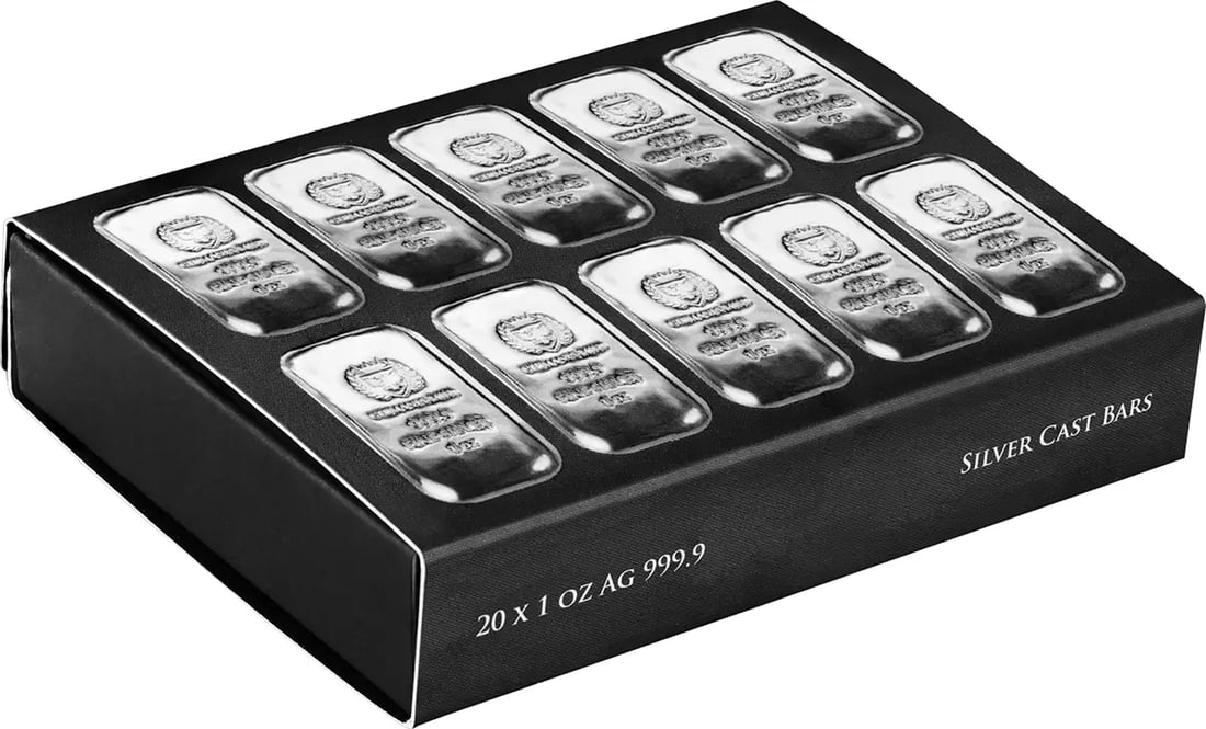 Box of 20 - 2023 Germania Mint 1 oz Silver Cast Bar (Poured Like) (20 oz Total) (1 of 5)