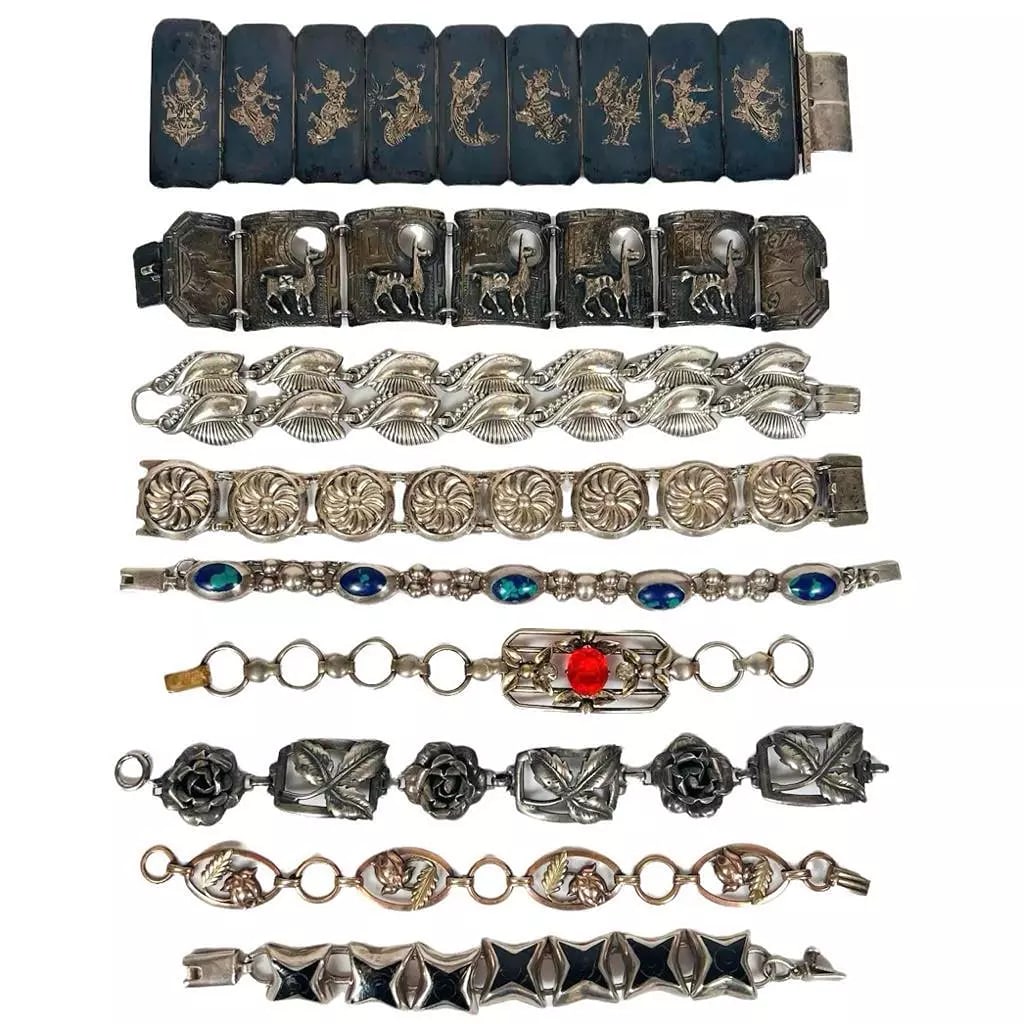 Dealer Lot 9 Sterling Fine Silver Gemstone Link Bracelets Danecraft Mexico 321g: Condition: Pre-owned,Brand: Unbranded,Style: Link,Type: Bracelet,Base Metal: Sterling Silver