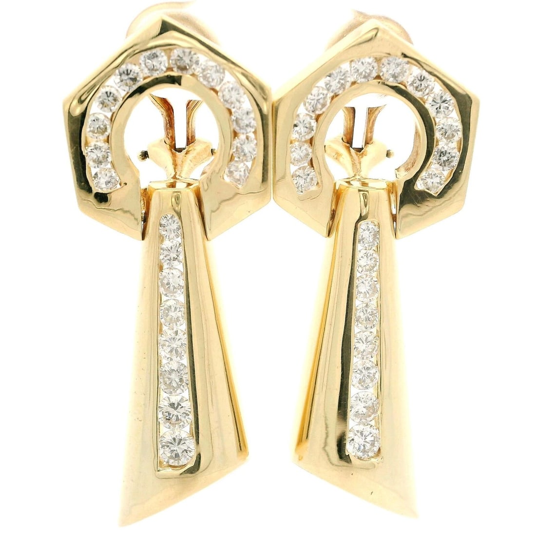 Vintage 14k Yellow Gold 2.50ctw Channel Diamond Abstract Geometric Drop Earrings (1 of 2)