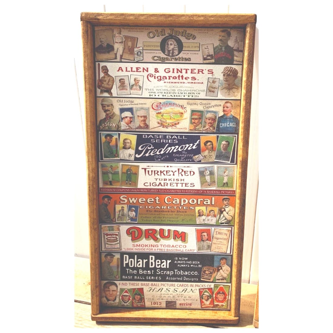 Vintage Style Tobacco Cards Antique Style Art Wood Baseball Card Set Sign 12x24 (1 of 1)