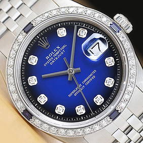 ROLEX DATEJUST BLUE VIGNETTE 18K GOLD SS DIAMOND SAPPHIRE WATCH w/ FOLDED BAND (1 of 2)