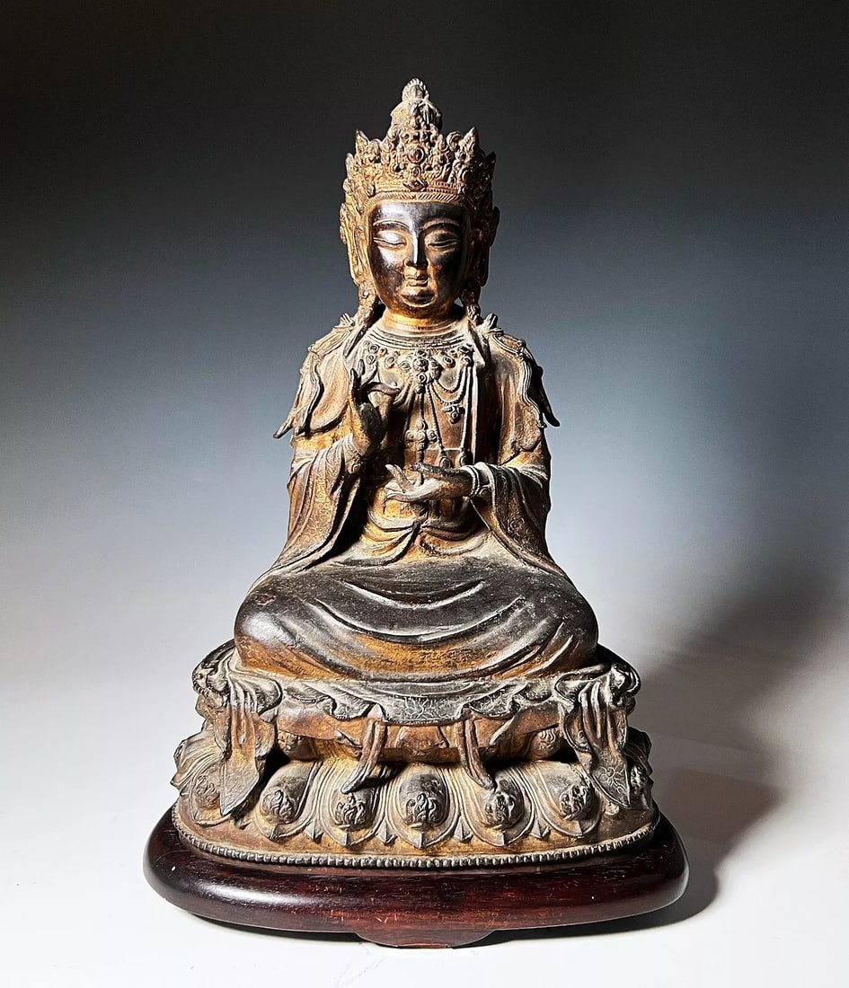 Important Large Antique Chinese Bronze Statue of Seated Buddha From Estate (1 of 13)