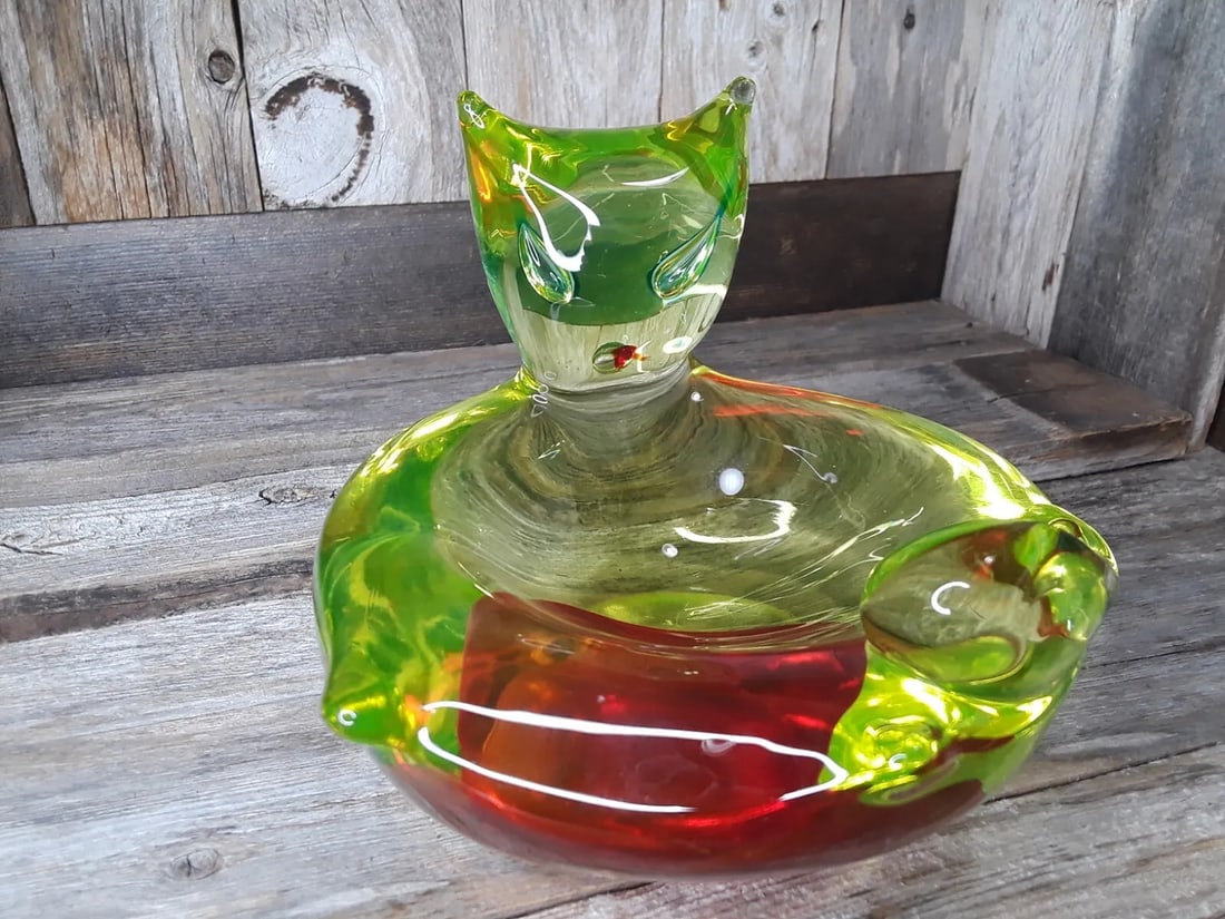 RARE Murano glass Antonio Da Ros Cenedese Cat Bowl: Condition: Used,Brand: Cenedese,Type: Sculpture,Material: Glass,Production Style: Art Glass,Subject: Cat