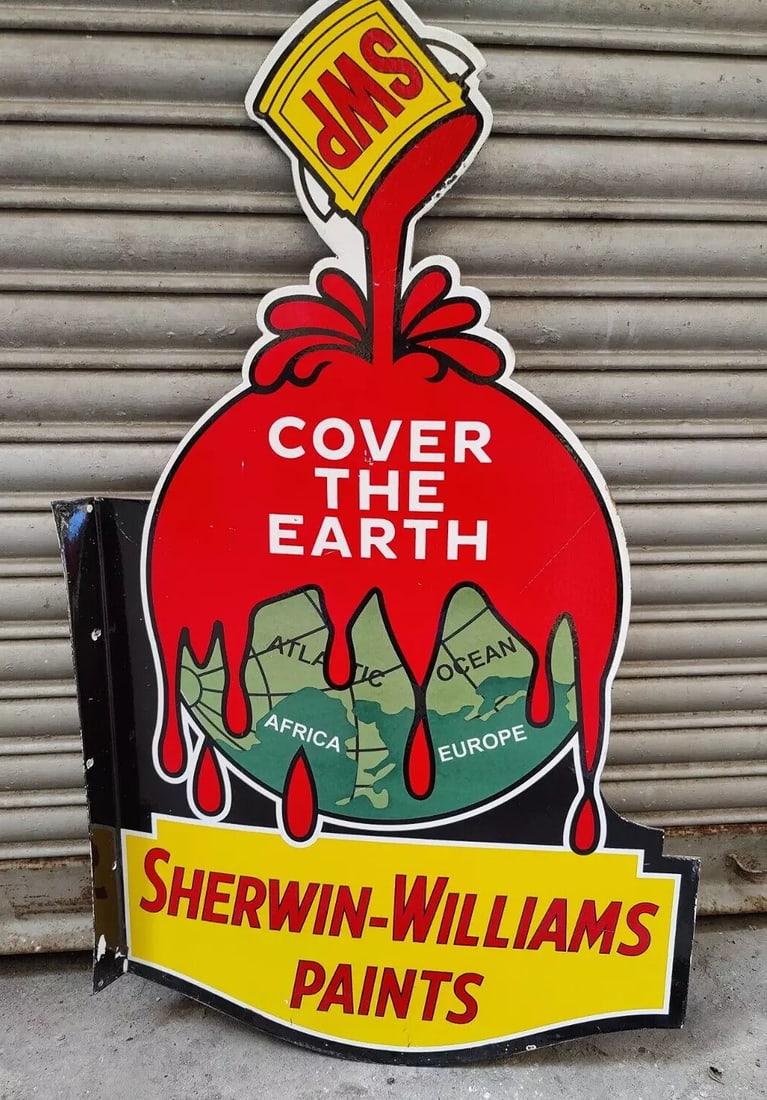 RARE VINTAGE 1950's-SWP DOUBLE SIDED LARGE & HEAVY PORCELAIN ENAMEL SIGN 40"x23" (1 of 10)