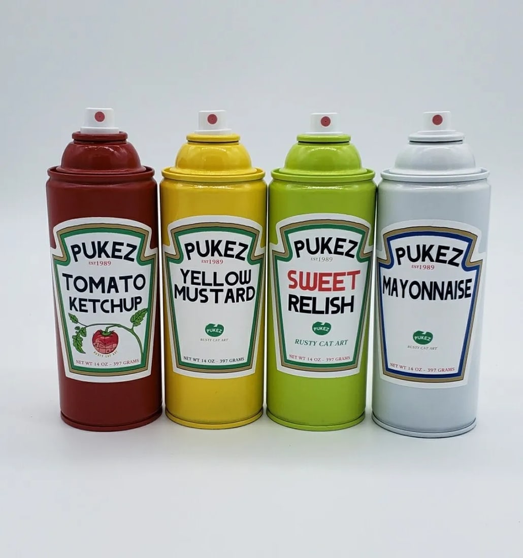 Spray Paint Can - pop art sculpture - heinz Condiments by Nyc street artist PUKE.: Condition: New: A brand-new, unused, unopened, undamaged item (including handmade items). See the seller's listing for full details. ,Artist: PUKE,Unit of Sale: Single-Piece Work,Signed By: PUKE,Size: