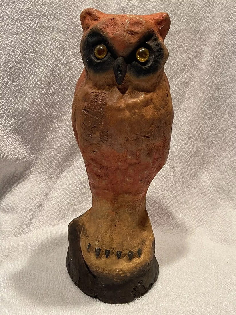 Rare Vintage Antique Halloween Plaster 10.25" Owl Paper Mache (1 of 7)