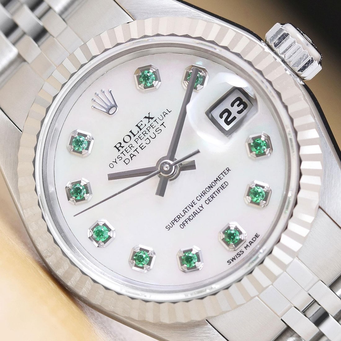 ROLEX LADIES DATEJUST 79174 MOTHER OF PEARL TSAVORITE DIAL 18K GOLD STEEL WATCH: ROLEX LADIES DATEJUST 79174 MOTHER OF PEARL TSAVORITE DIAL 18K GOLD STEEL WATCH