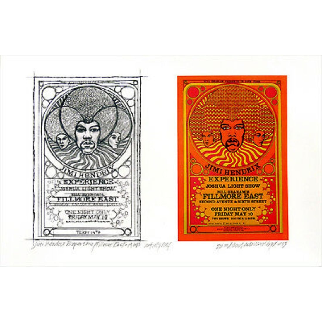 Jimi Hendrix East Fillmore Original Image + Sketch Signed By David Byrd (1 of 1)