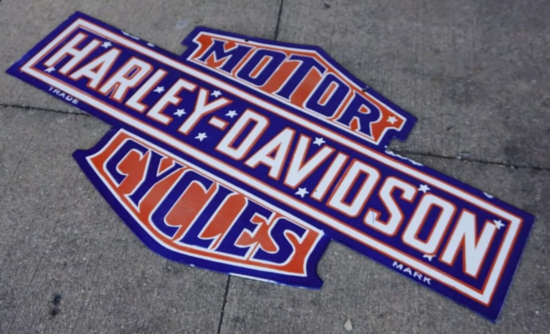 VINTAGE HARLEY DAVIDSON PORCELAIN SIGN RARE GAS OIL DEALER SIGN AD SALES SERVICE (1 of 13)