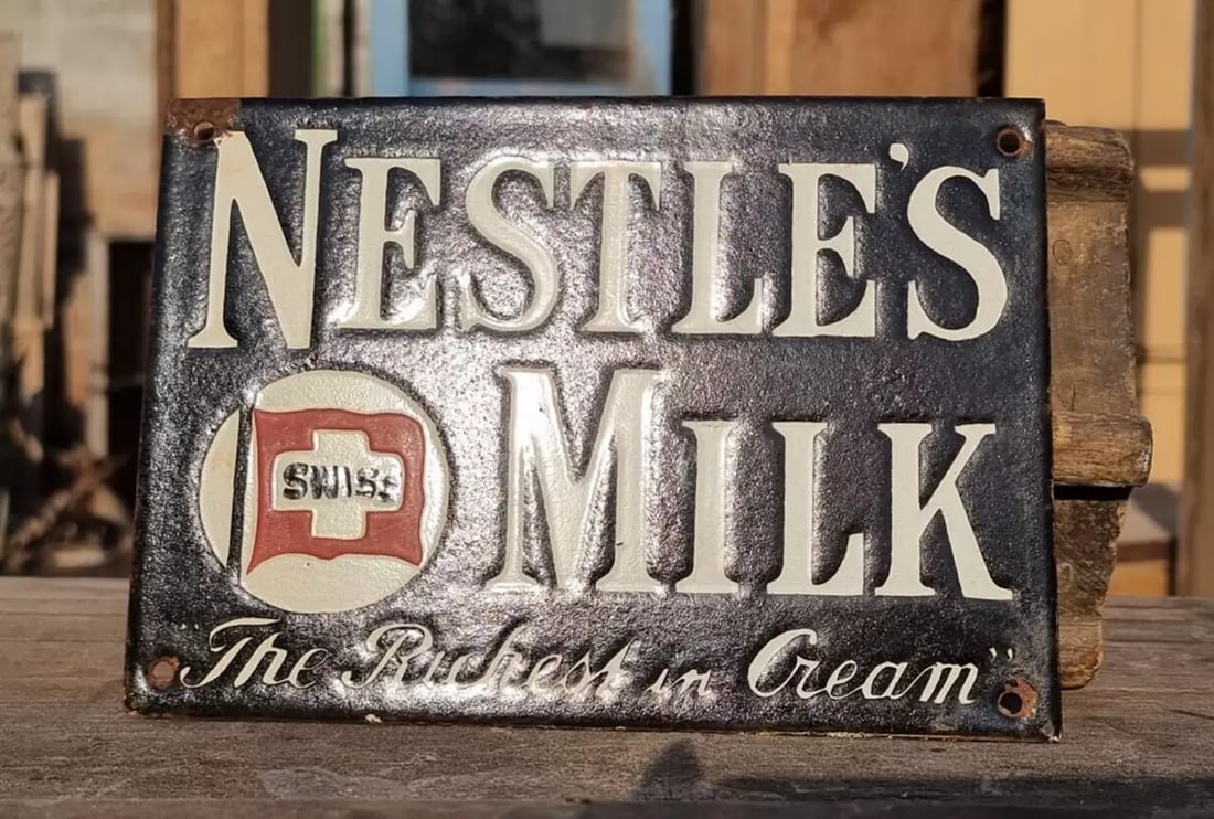 Vintage Old Antique Rare Nestle's Milk Porcelain Enamel Sign Board Collectible (1 of 10)