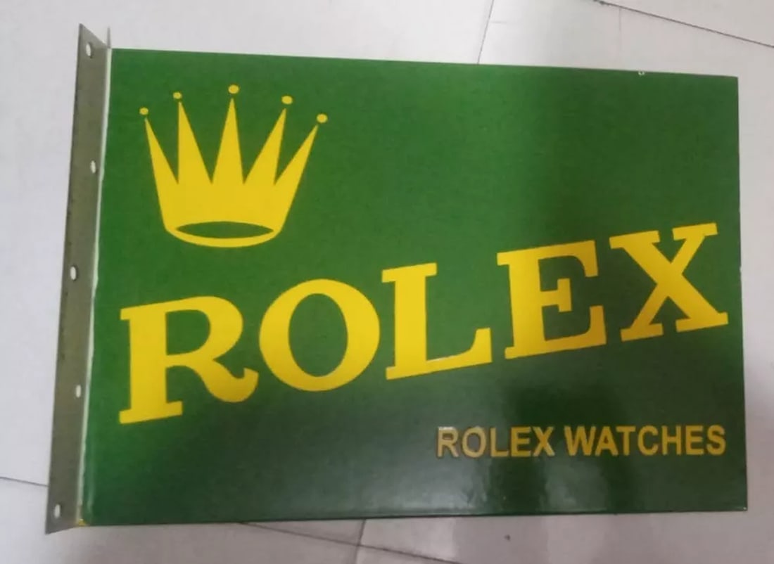 Rolex Rare Porcelain Enamal Heavy Metal 18 x 12 inches with Flange Double Side: Condition: Used,Type of Advertising: Sign,Color: Multi-color
