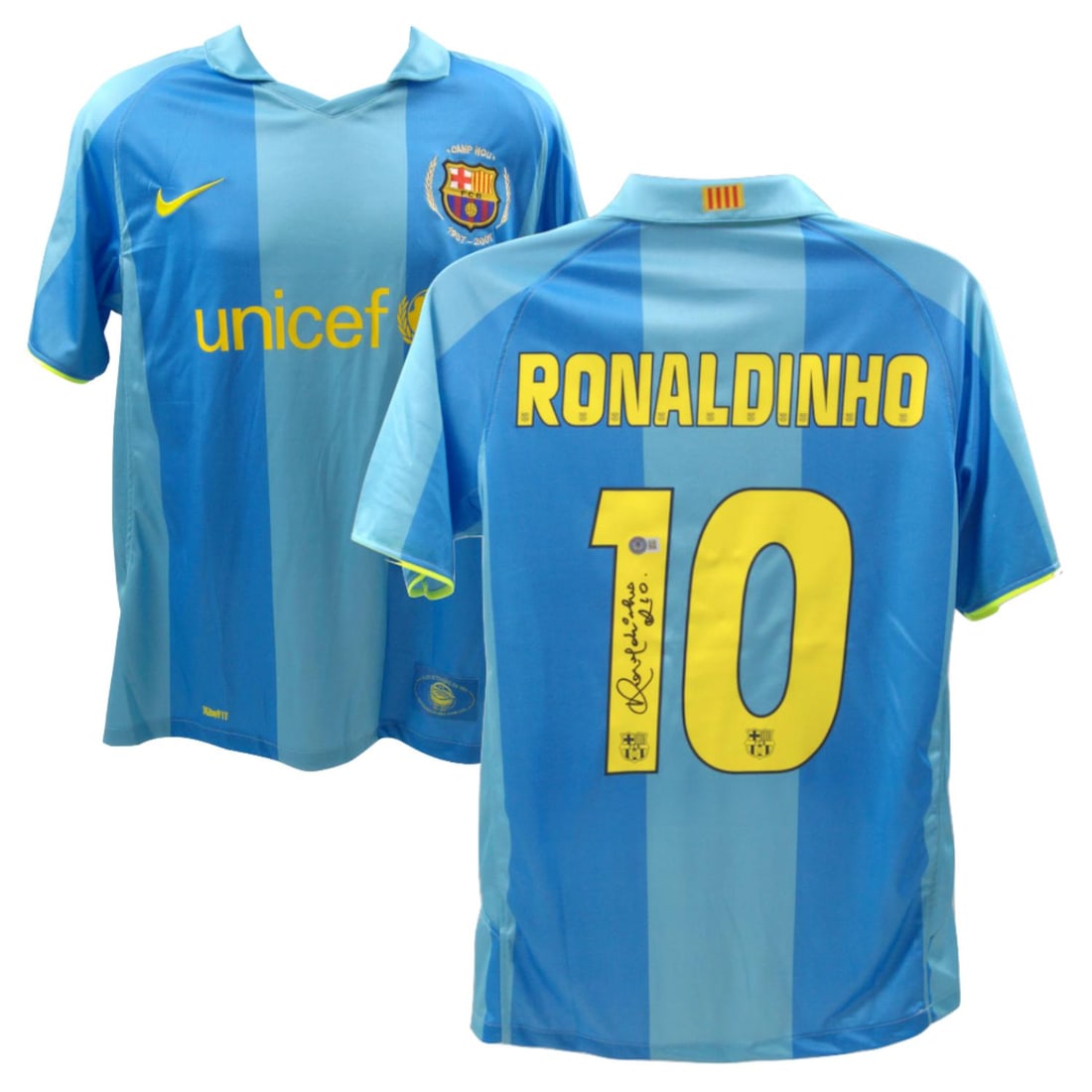 Ronaldinho Signed FC Barcelona Away Soccer Jersey #10 - Beckett COA: Ronaldinho Signed FC Barcelona Away Soccer Jersey #10 - Beckett COA