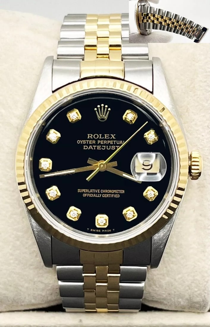 Rolex Datejust 16233 Black Diamond Dial 18K Yellow Gold Stainless Steel (1 of 5)
