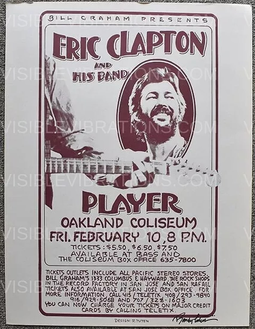 Eric Clapton Uncut Concert Poster Oakland 1978 Randy Tuten Signed (1 of 2)