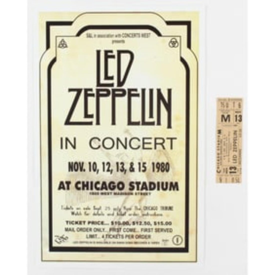 Set of (2) Led Zeppelin Concert Items with (1) Concert Ticket & (1) 11x17 Concert Poster Print (1 of 2)