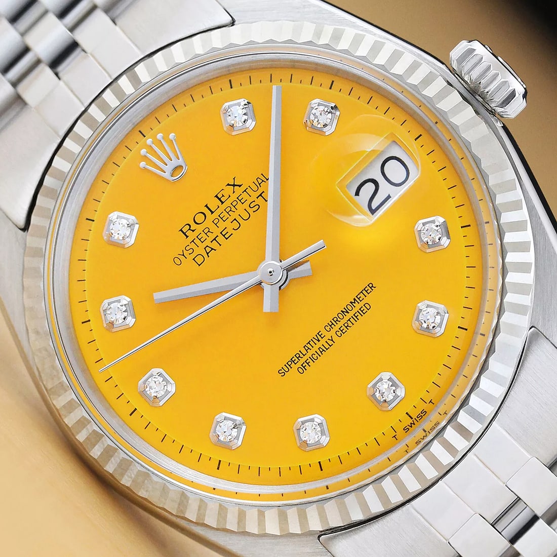 ROLEX MENS DATEJUST YELLOW DIAMOND DIAL 18K GOLD STEEL WATCH w/ JUBILEE BAND (1 of 8)