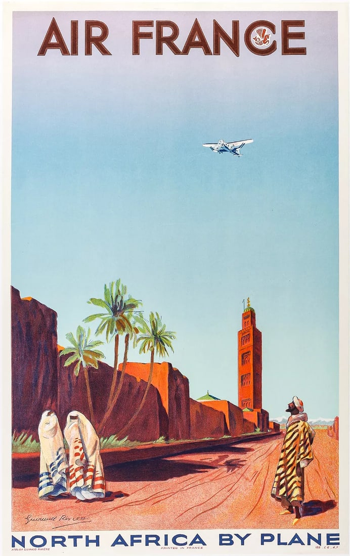 Original Air France Poster, North Africa, Morocco, Atlas, Koutoubia Minaret 1934 (1 of 6)