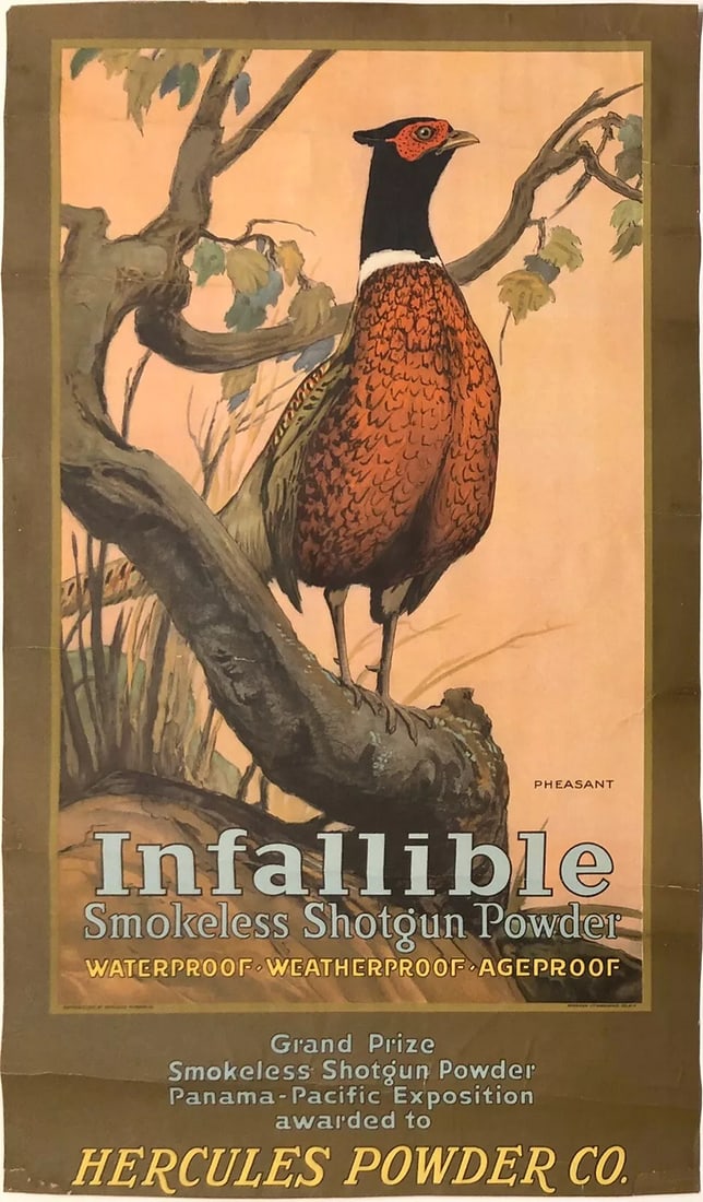 Original Vintage Poster INFALLIBLE SHOTGUN POWDER PHEASANT Hunting Sporting RARE: Brand: Hercules Powder Company,Country/Region of Manufacture: United States,UPC: Does not apply