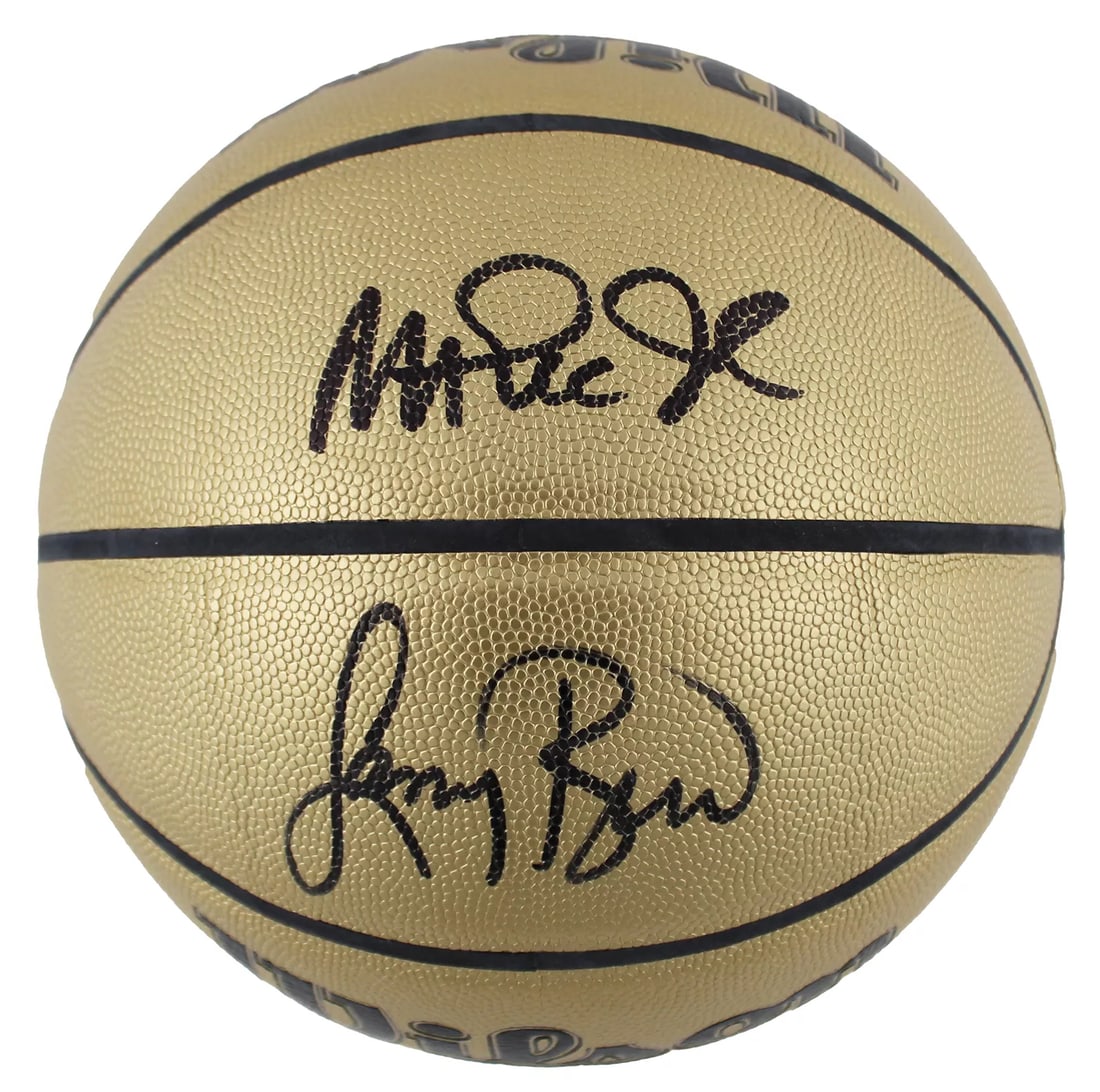 Magic Johnson & Larry Bird Signed Gold Wilson Basketball BAS Witnessed (1 of 3)
