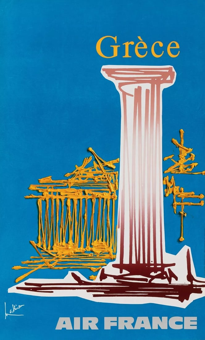 Original Vintage Poster - Mathieu Georges - Air France - Greece - Athens - 1967: Condition: Used,Size: Large (up to 60in.),Artist: Georges Mathieu,Style: Vintage,Theme: Travel,Type: Poster,Features: Signed,Subject: Travel,Original/Licensed Reprint: Original,Year of Production: 196