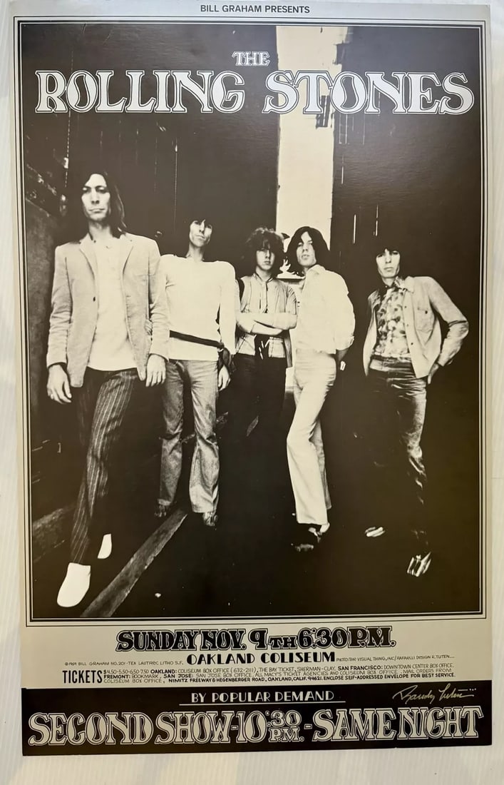 Rolling Stones Concert Poster 1969 Oakland BG-201-2 Randy Tuten Signed (1 of 2)