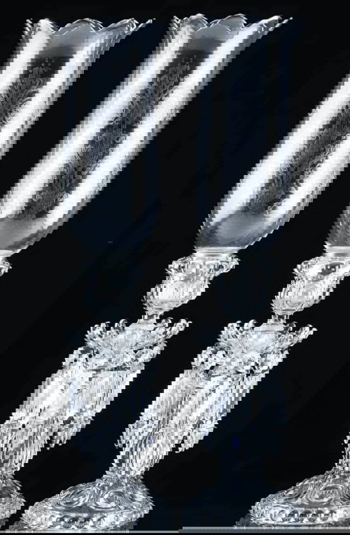 Baccarat Crystal Large Mã©daillon Candle Holders With Hurricanes Set Of