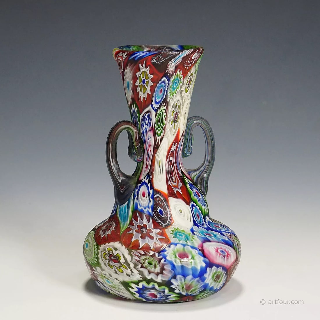 Antique Multicoloured Millefiori Vase with Handles, Fratelli Toso Murano 1910 (1 of 6)