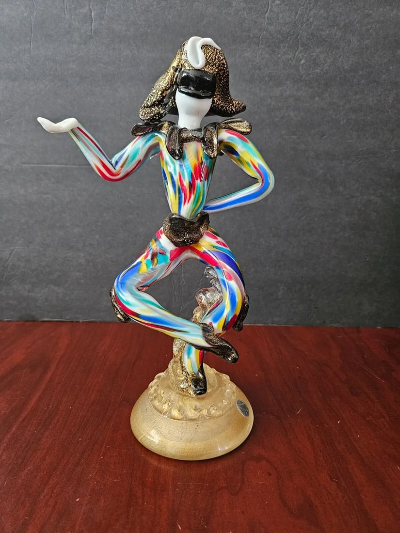 RARE MURANO GLASS "GOLD AVENTURINE JESTER FIGURINE "HARLEQUIN - SCULPTURE 11 3/4": Condition: Used,Origin: Italy Murano,Antique: No,Signed: No,Year Manufactured: 1949,Material: Glass,Subject: JESTER,Vintage: Yes,Brand: Murano,Type: Figurine,Original/Licensed Reproduction: Original,T