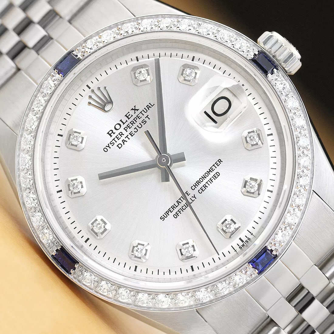 MENS ROLEX DATEJUST SILVER DIAMOND 18K WHITE GOLD & STAINLESS STEEL WATCH (1 of 8)