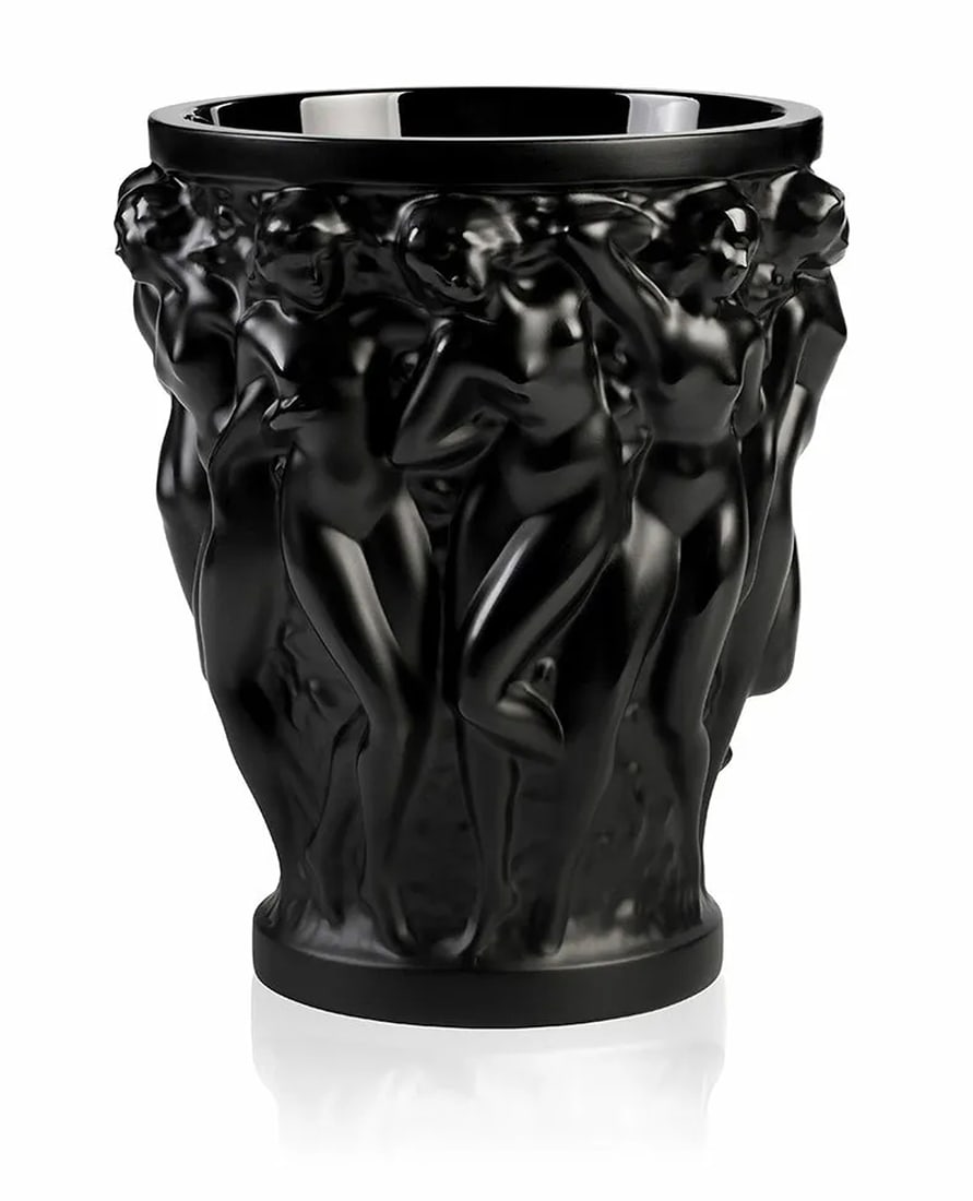 LALIQUE BACCHANTES BLACK CRYSTAL VASE (1 of 2)