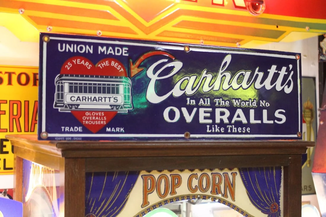 RARE CARHARTT OVERALL DEALER PORCELAIN METAL SIGN WORK WEAR DENIM TRAIN HEART (1 of 10)