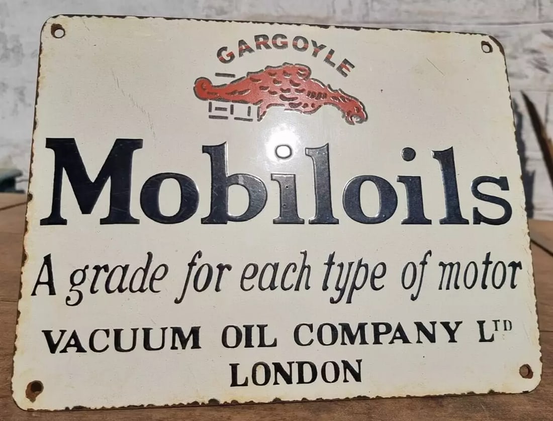 1930's Old Vintage Rare Mobil Oil Gasoline Ad Porcelain Enamel Sign Board LONDON (1 of 9)