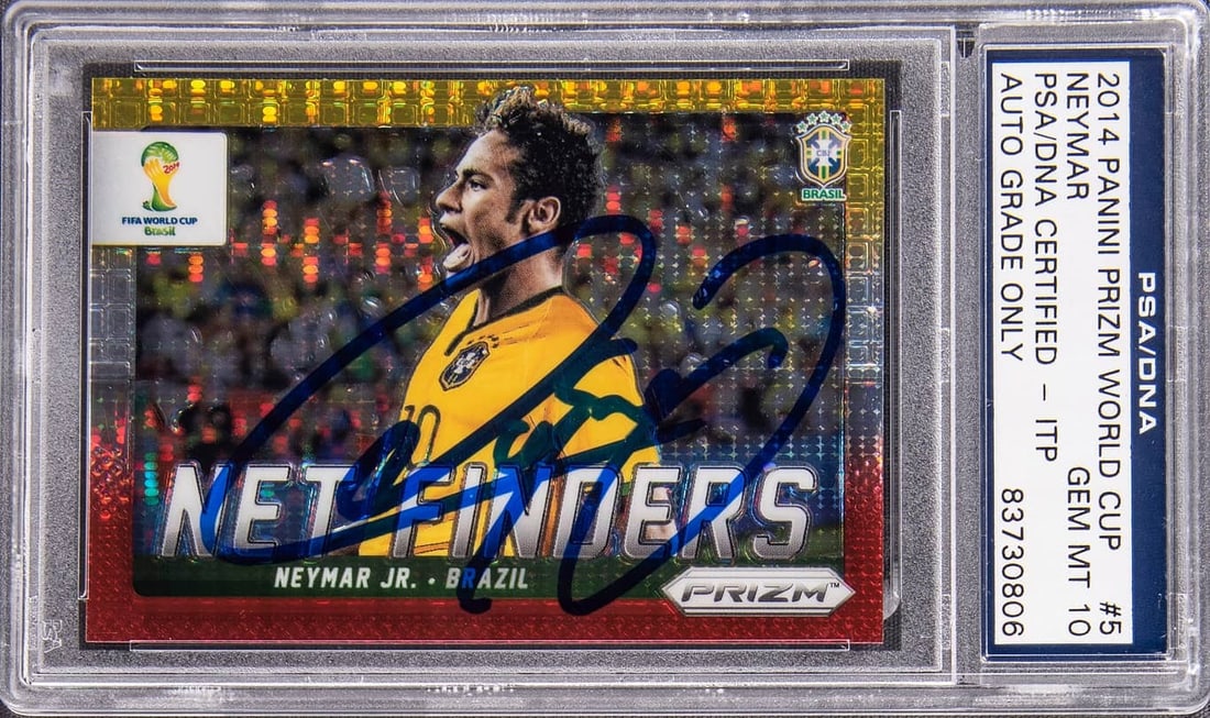 2014 Panini Prizm World Cup Netfinders Yellow and Red Pulsar Prizm #5 Neymar Jr. Signed Card-PSA/DNA: 2014 Panini Prizm World Cup Netfinders Yellow and Red Pulsar Prizm #5 Neymar Jr. Signed Card-PSA/DNA GEM MT 10
