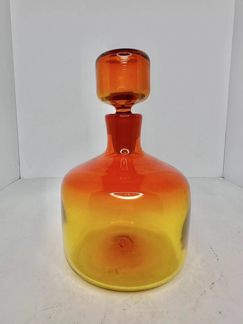 Vintage MCM Blenko Glass 5816s Decanter In Tangerine W/stopper Sandblasted (1 of 5)