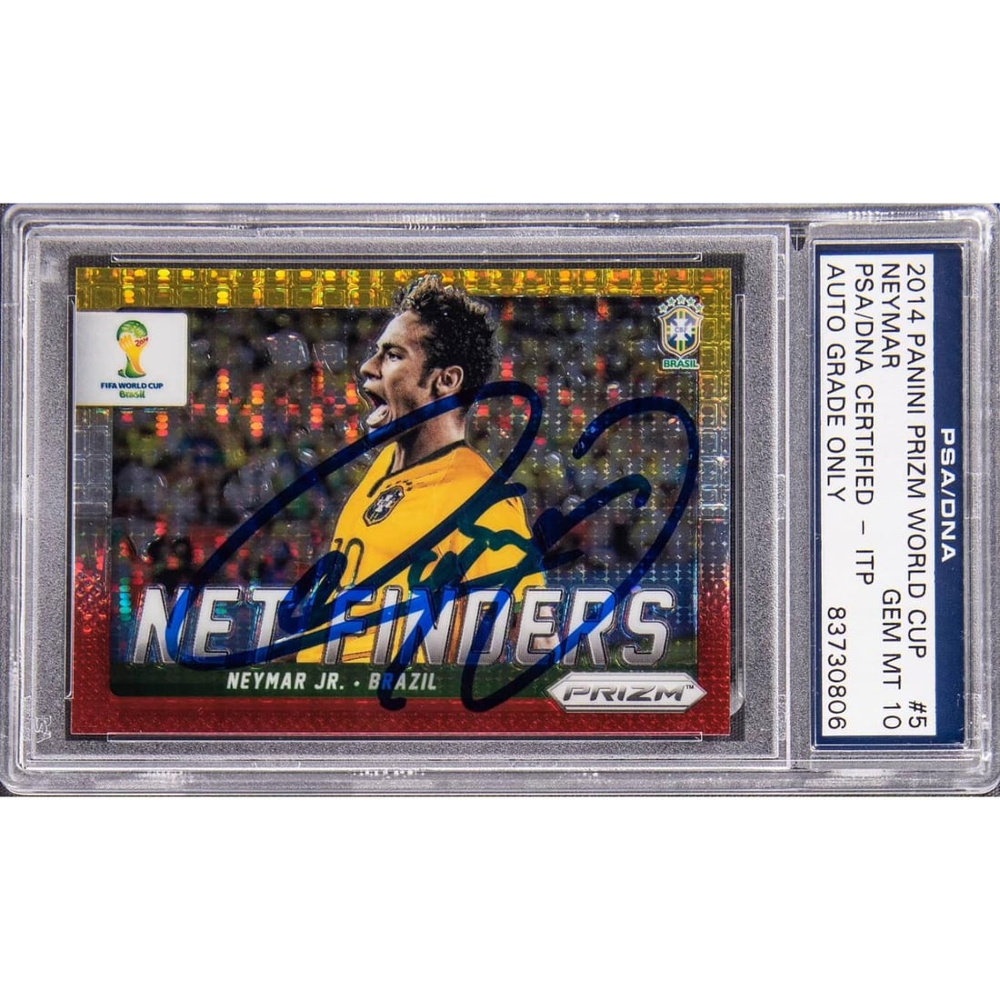 2014 Panini Prizm World Cup Netfinders Yellow and Red Pulsar Prizm #5 Neymar Jr. Signed Card-PSA/DNA: 2014 Panini Prizm World Cup Netfinders Yellow and Red Pulsar Prizm #5 Neymar Jr. Signed Card-PSA/DNA GEM MT 10