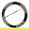Antique Estate Art Deco 14K White Gold Diamond Sapphire Round Circle Pin Brooch