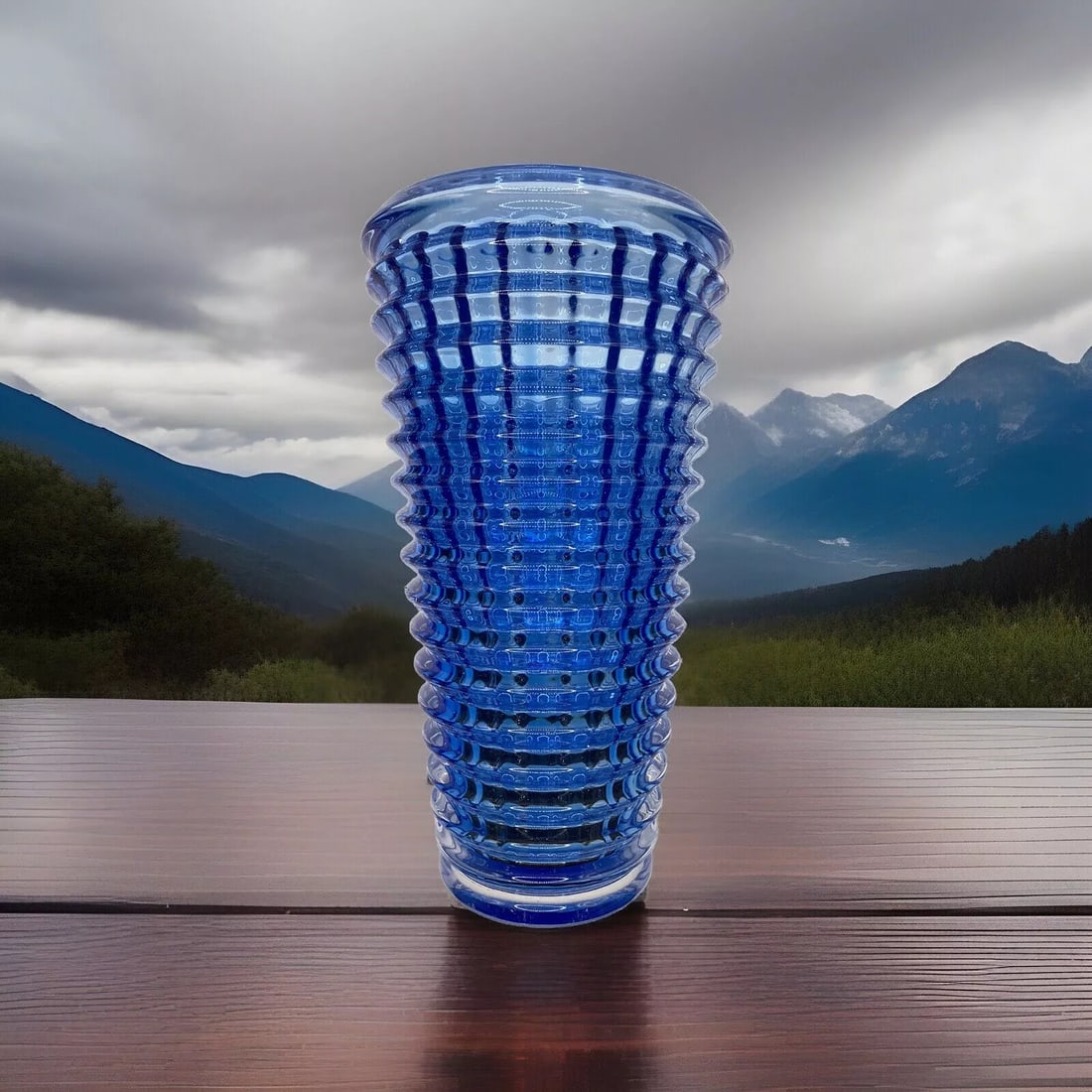 Xxl Cylinder Round Crystal Vase Baccarat Style H12â€? Blue Maker Unknown (1 of 9)