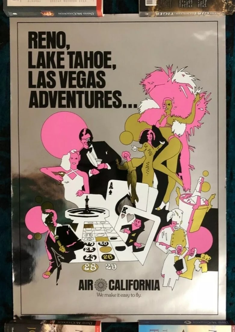 Original Travel Poster Air California Airlines Las Vegas Reno Lake Tahoe Casino (1 of 12)