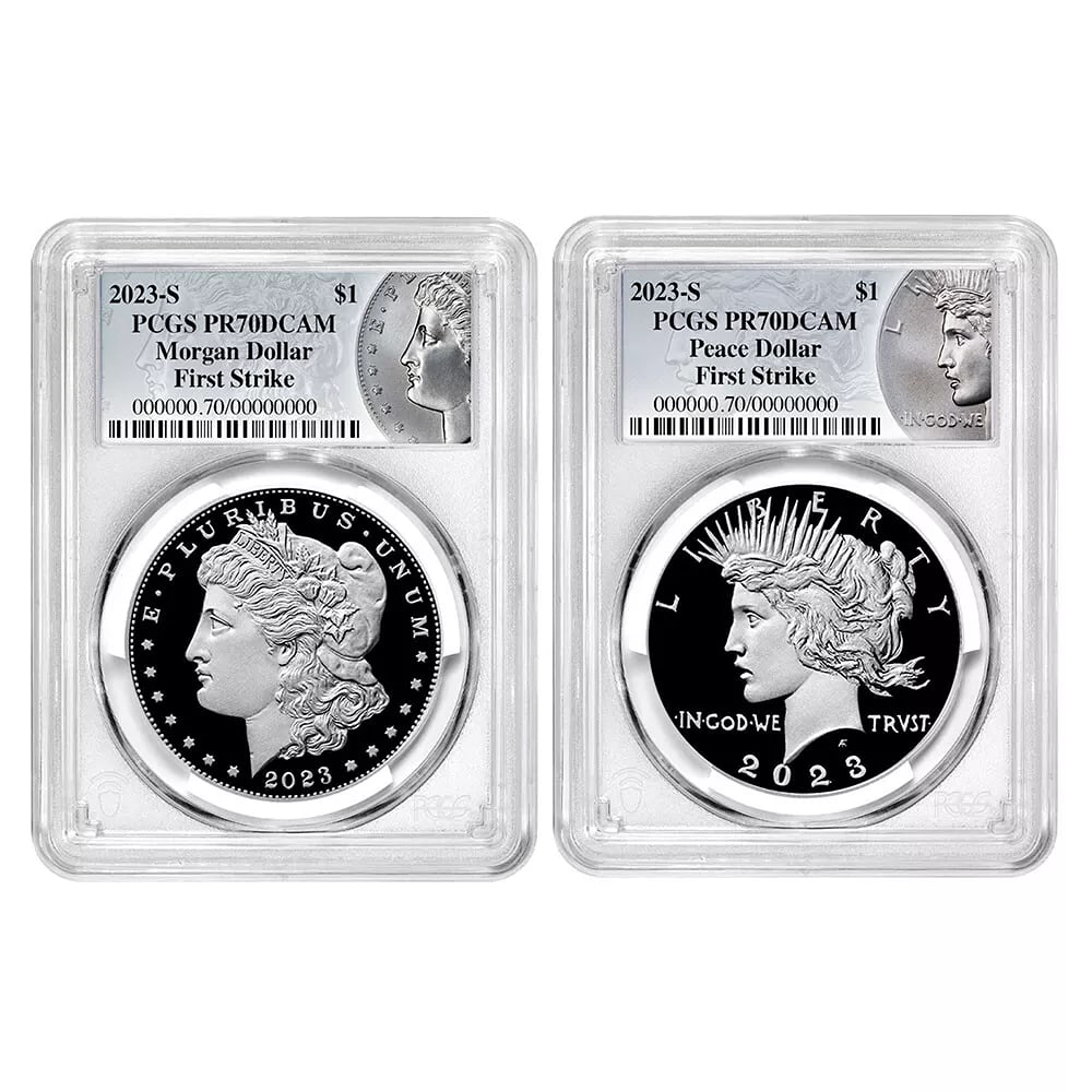 2023-S Proof $1 Morgan and Peace Silver Dollar 2pc Set PCGS PR70DCAM FS Morga... (1 of 3)