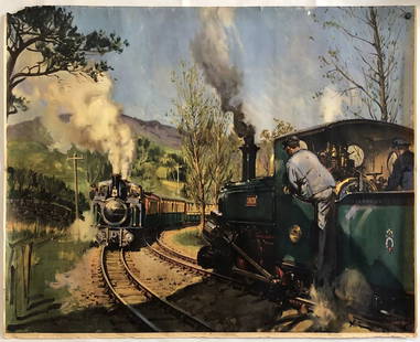 Original Vintage Poster FESTINIOG RAILWAY British Railroad Travel CUNEO W/O Text: Condition: Used,Features: Signed,Width (Inches): 50.8",Listed By: Dealer or Reseller,Subject: Travel,Height (Inches): 40.7",Date of Creation: 1950-1969,Artist: Terence Cuneo,Year of Production: 1964,O