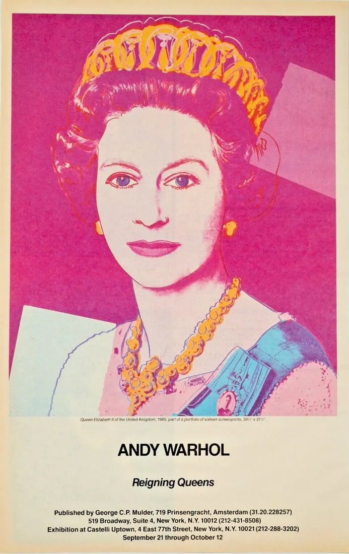 Original Vintage Andy Warhol Queen Elizabeth 1985 Gallery Advertisement Poster: Condition: Used,Artist: Andy Warhol,Originality: Original,Character: Queen Elizabeth,Size: Medium (up to 36in.),Date of Creation: 1980s,Material: Paper,Certificate of Authenticity (COA): Yes,Original/
