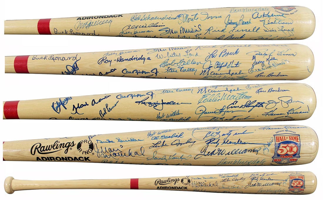 MLB HOF (49) Williams, Aaron, Koufax Signed Rawlings HOF Logo Baseball Bat PSA (1 of 11)
