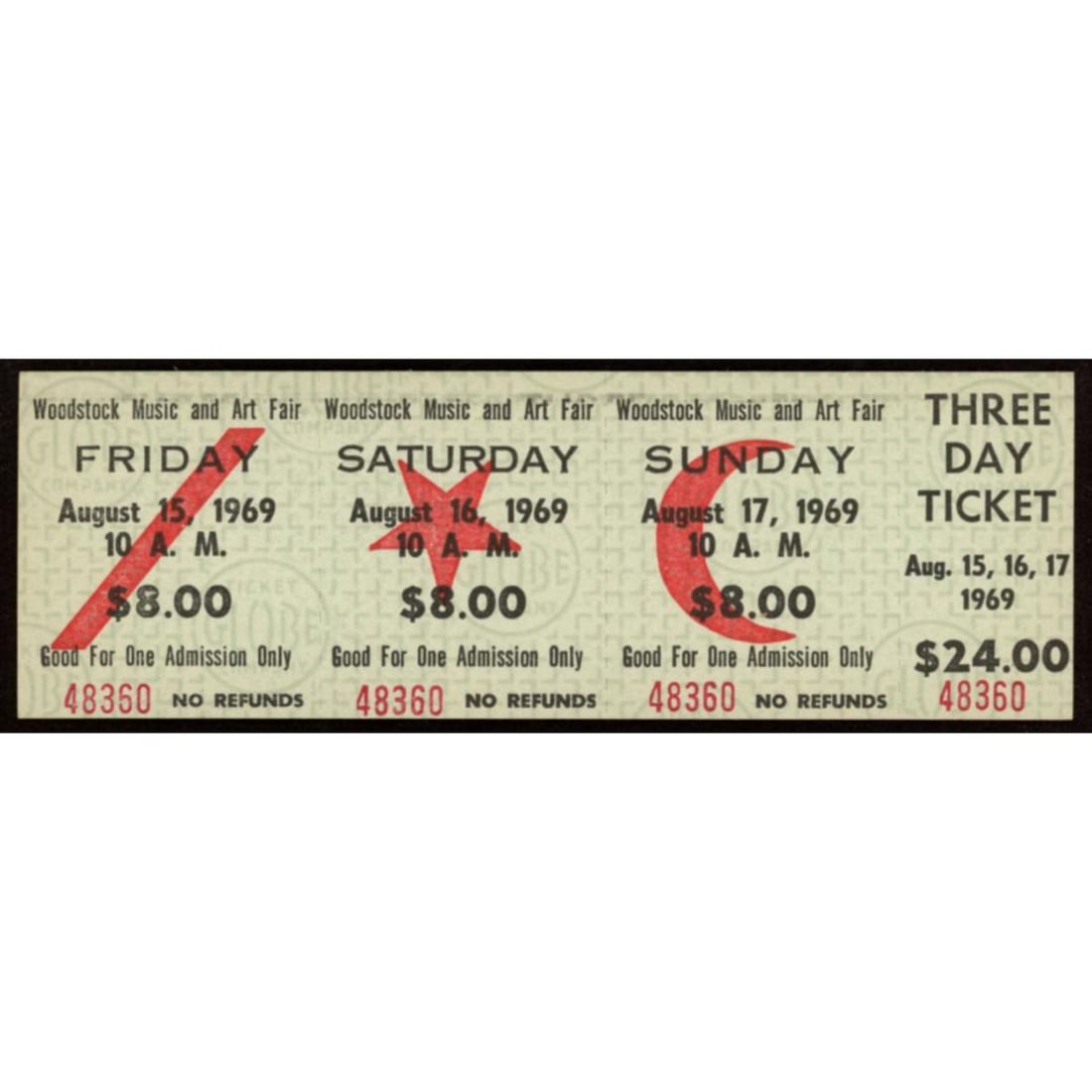 Woodstock Authentic Three Day Unused Ticket from August 15, 16, 17, 1969: Woodstock Authentic Three Day Unused Ticket from August 15, 16, 17, 1969