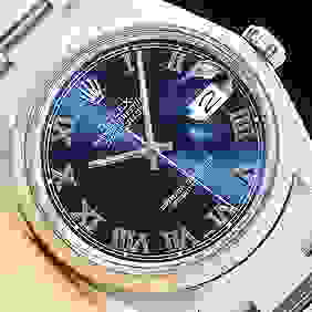 MENS ROLEX DATEJUST BLUE ROMAN 18K WHITE GOLD & SS WATCH w/OYSTER BAND First Image