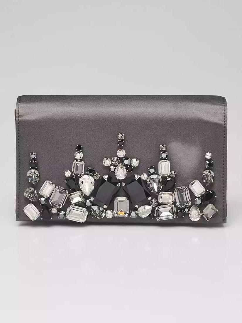 Prada Grey Satin Crystal Clutch Bag (1 of 9)