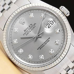 ROLEX MENS DATEJUST GRAY DIAMOND DIAL 18K WHITE GOLD STEEL WATCH w/ JUBILEE BAND (1 of 2)
